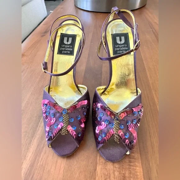 Ungaro Paris Butterfly Purple Sequined Heels - Picture 3 of 12